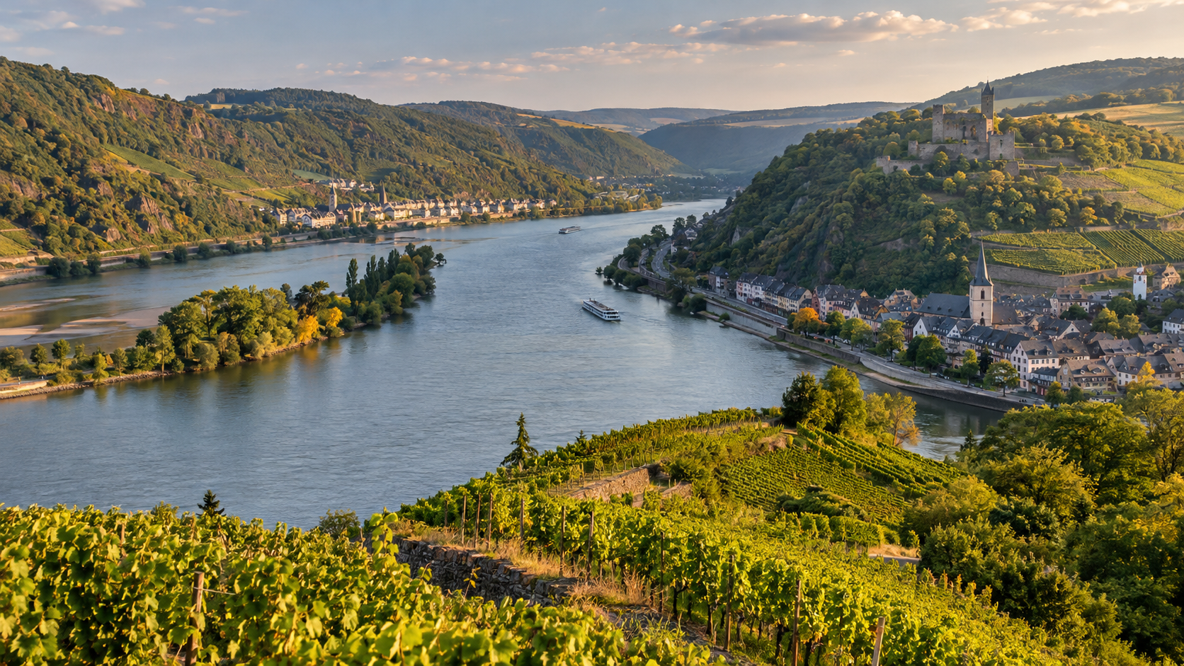 Illustrative Landschaft des Rheintals in Deutschland